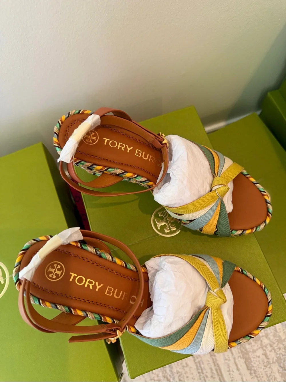 Tory Burch Multicolor Braided Knot Wedge Sandals